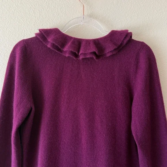 Charter Club 100% Cashmere Ruffle Front Button Cardigan Sweater Large Purple - Picture 7 of 9